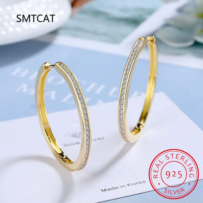 SMTCAT Hoop Princess Cut Moissanite Diamond Earring Consisting Off S925 Sterling Silver & 18k Gold