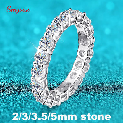 Smyoue 2-5mm Full Moissanite Ring for Women Sparkling Wedding Eternity Bands 100% S925 Sterling Silver Jewelry Classic Ring GRA