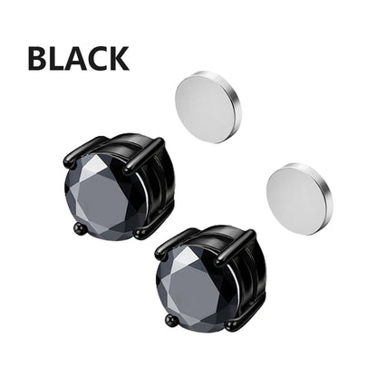 2PCS Magnetic Crystal Ear Clips White, Yellow & Black Zircon Magnet Earrings