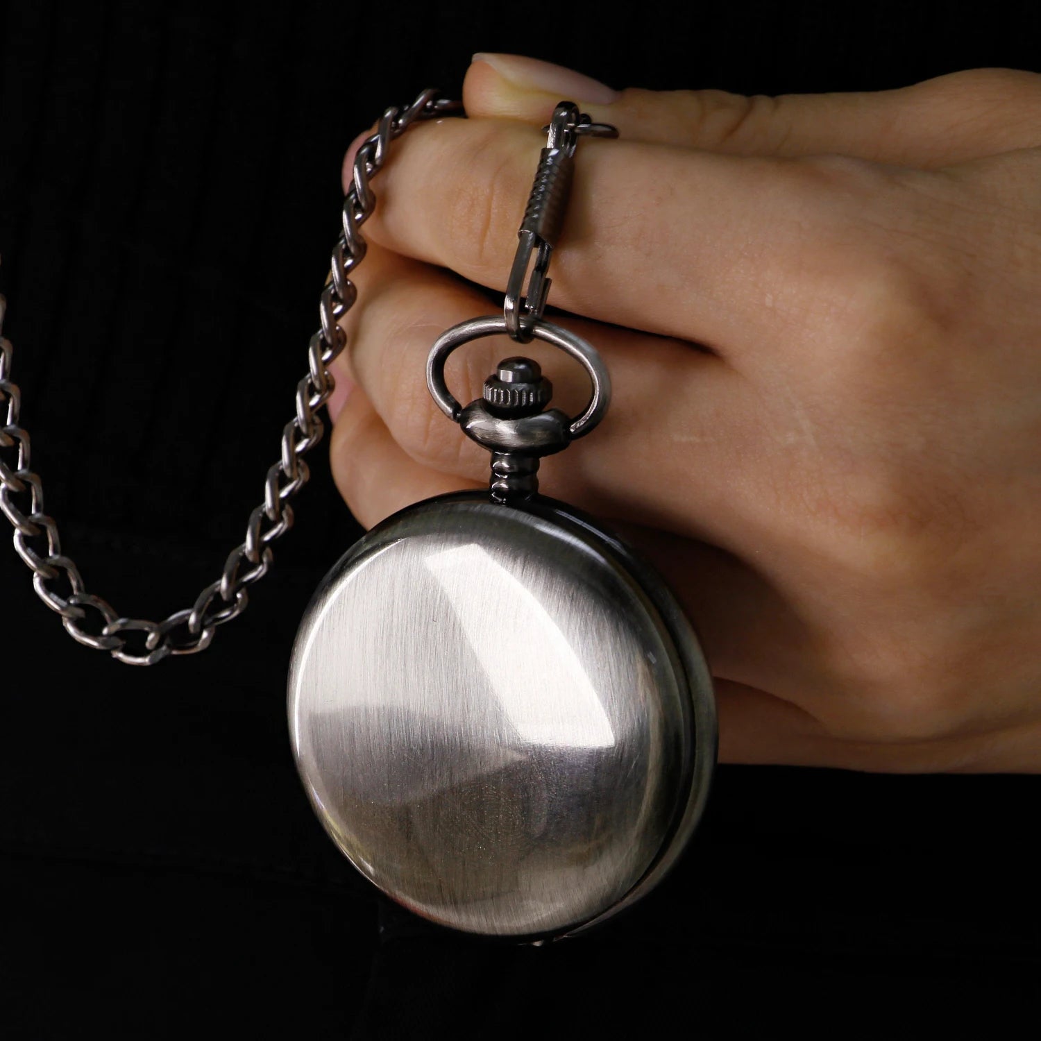 Number Dial - Smooth steel Quartz Pocket Watch Vintage number dial Pocket & Necklace watch pendant (37CM Fob Chain)