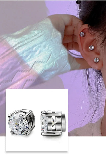 1Pairs Strong Magnetic Zirconia Crystal Stud Clip Earrings