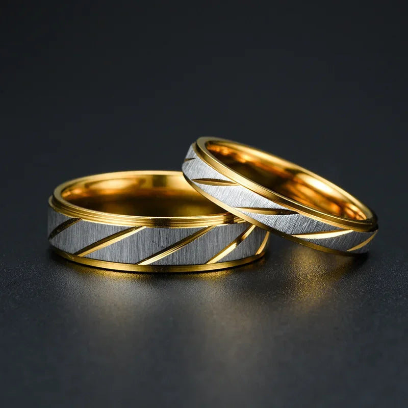 Luxurious Gold Colour Wave Pattern Stainless Steel Ring