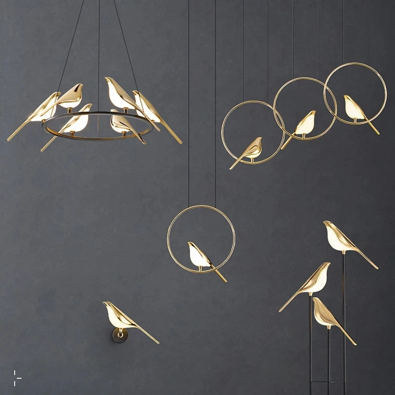 Modern LED Gold Magpie Bird Ceiling Chandelier for Dining Room Ring Light Pendant Lamp Decorative Lighting Lustre Drop Shipping