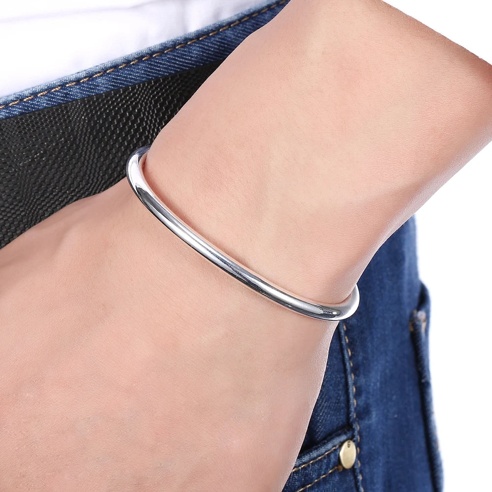 DOTEFFIL Silver Solid Smooth Opening Bangles Bracelet For Woman - 925 Sterling