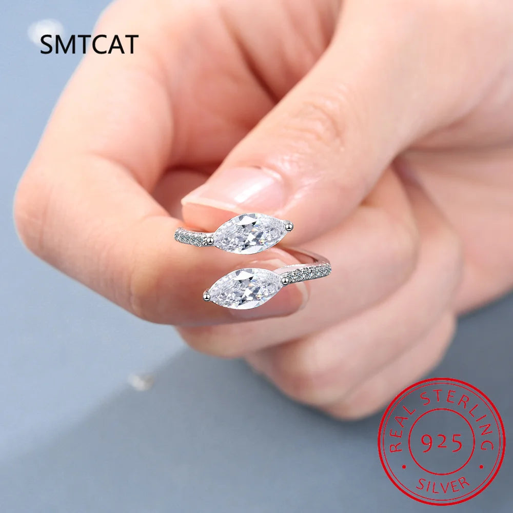 SMTCAT Adjustable Sparkling Moissanite S925 Sterling Silver Ring