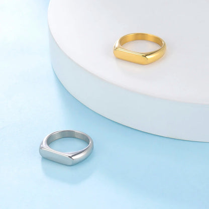 Compact Stainless Steel Signet Ring In Gold & Silver