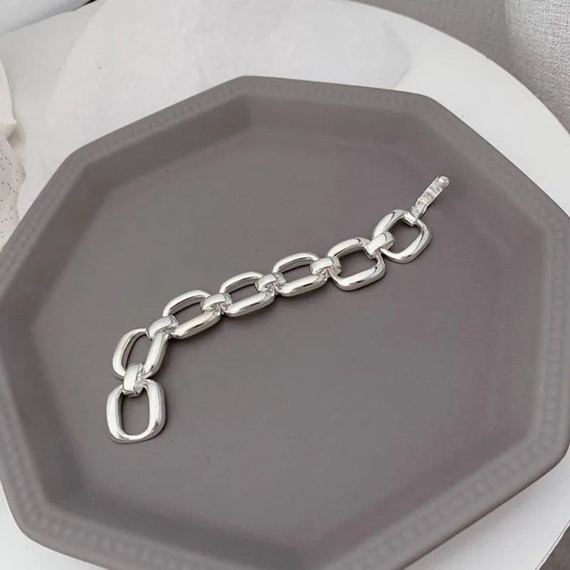 Silver Thick Hollow Chain Bracelet for Women - 925 Sterling