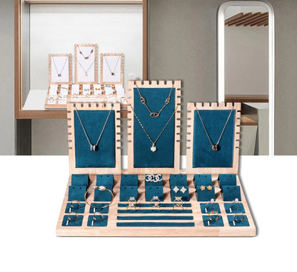 Bamboo Jewelry Organizer Velvet Storage Showcase Display & Drawer Tray