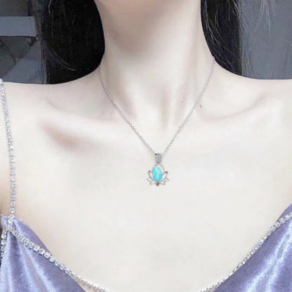 Luminous Glowing in The Dark Moon Lotus Flower Shaped Pendant Necklace for Wome