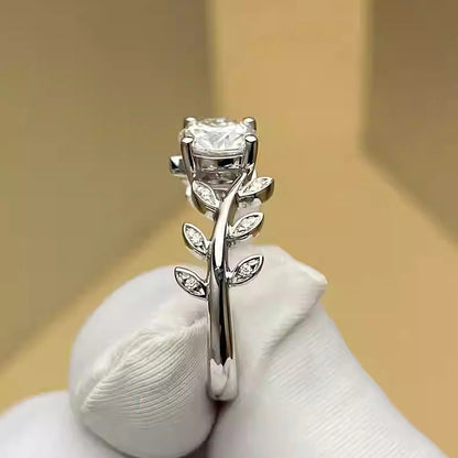 KUTPF 1CT White Gold Leaf Moissanite Ring with GRA 925 Sterling Silver