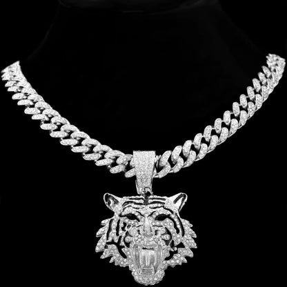 Tiger Pendant Stainless Steel Iced Out Necklace