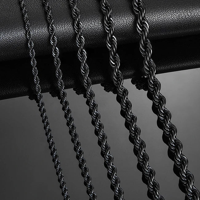 2.3mm/3mm/4mm/5mm/6mm Black Color Stainless Steel Twisted Rope Chains  16 to 30 Inches Necklace