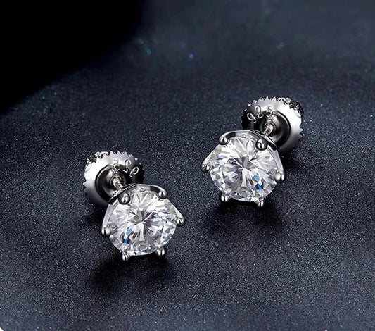 BAMOER Classic Moissanite 05/2CT Stud Earrings, S925 Silver D Color Brilliant Round Cut