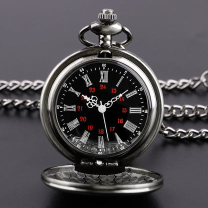 Number Dial - Smooth steel Quartz Pocket Watch Vintage number dial Pocket & Necklace watch pendant (37CM Fob Chain)