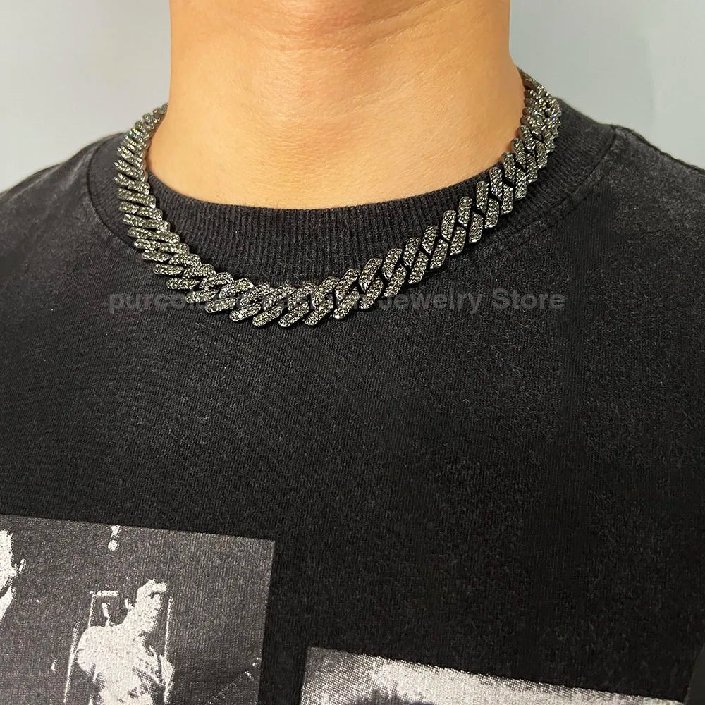 Horsewhip Cuban Link Chain 14mm Iced Out With Rhinestones In Black/Grey/Silver/Purple Necklace