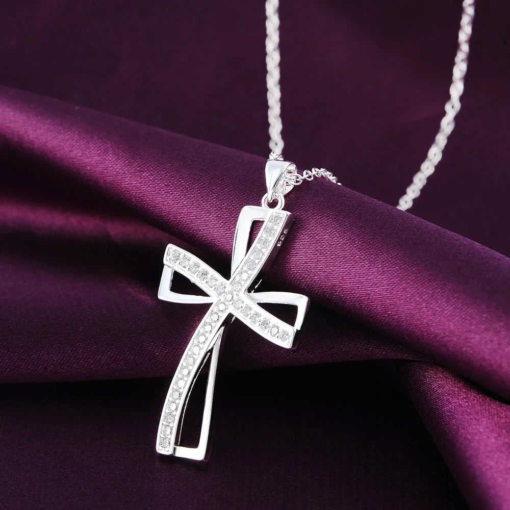 Cyrstal Cross With 45cm 925 sterling silver chain For Women