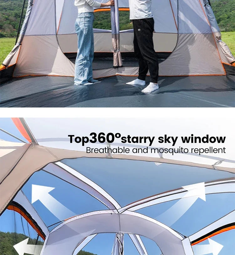 Outdoor Camping Family Tent 3-12 Persons - Double Layers Oversize 2 Rooms Thickened Rainproof.