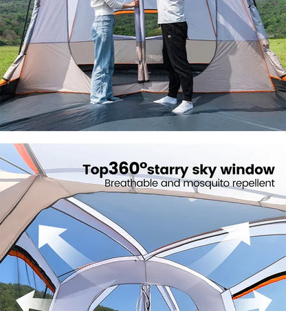 Outdoor Camping Family Tent 3-12 Persons - Double Layers Oversize 2 Rooms Thickened Rainproof.