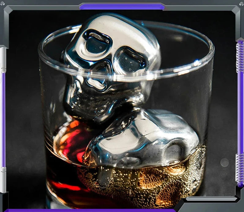 5pcs Reusable Stainless Steel Skull Ice Cube - Quick-Freeze, Food Grade Metal skull