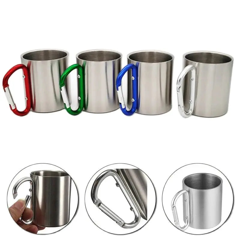 Outdoor 220Ml Stainless Steel Cup With Carabiner Handle For Camping & Hiking