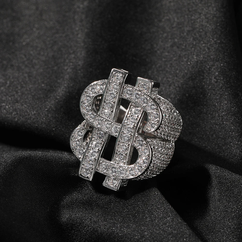 THE BLING KING Luxury Dollar Sign Iced Out Cubic Zirconia Ring