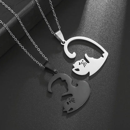 Hugging Love Cat & Horse Couple Pairing Stainless Steel Necklace