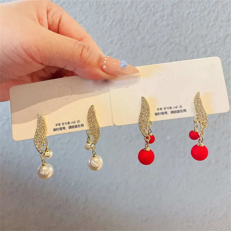 Classic Elegant Imitation Double Pearl Dangle Earrings