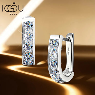 IOGOU Moissanite U-shaped Hoops 3mm VVS1 D Colour Earrings  In Gold & Silver