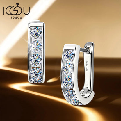 IOGOU Moissanite U-shaped Hoops 3mm VVS1 D Colour Earrings  In Gold & Silver