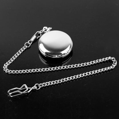 Number Dial - Smooth steel Quartz Pocket Watch Vintage number dial Pocket & Necklace watch pendant (37CM Fob Chain)