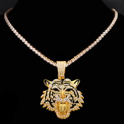 Tiger Pendant Stainless Steel Iced Out Necklace