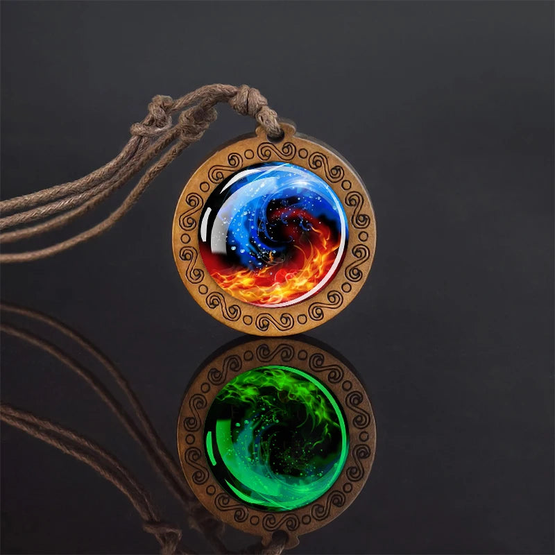 Luminous Glow In The Dark Variants Of Ice & Fire Pendant Necklaceses With Rope Chain