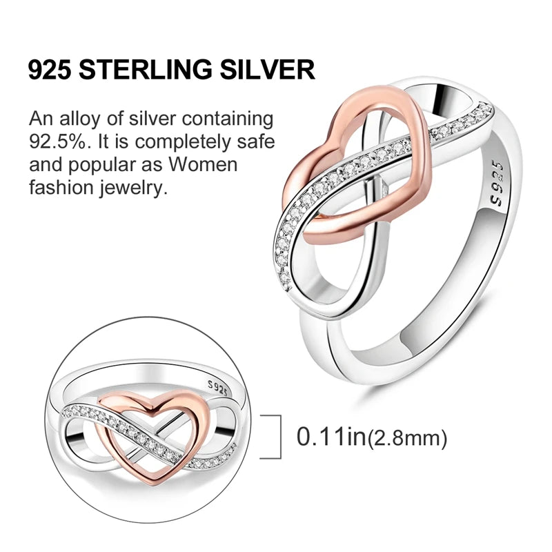 Beautiful Coupled 925 Sterling Silver Infinite & Hollow Heart Ring