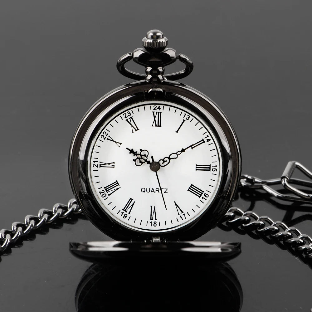 Number Dial - Smooth steel Quartz Pocket Watch Vintage number dial Pocket & Necklace watch pendant (37CM Fob Chain)