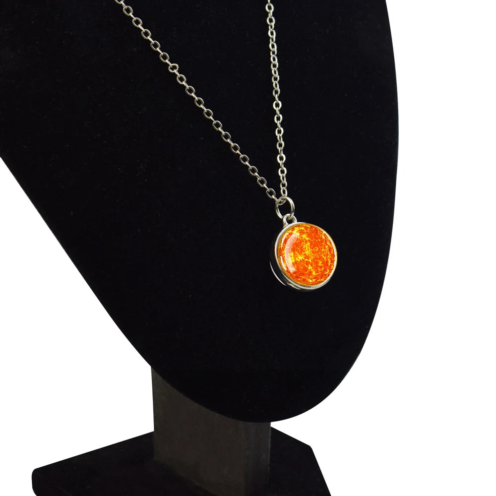 Solar system Two-sided Glass Ball Pendant Necklace For Men & Women