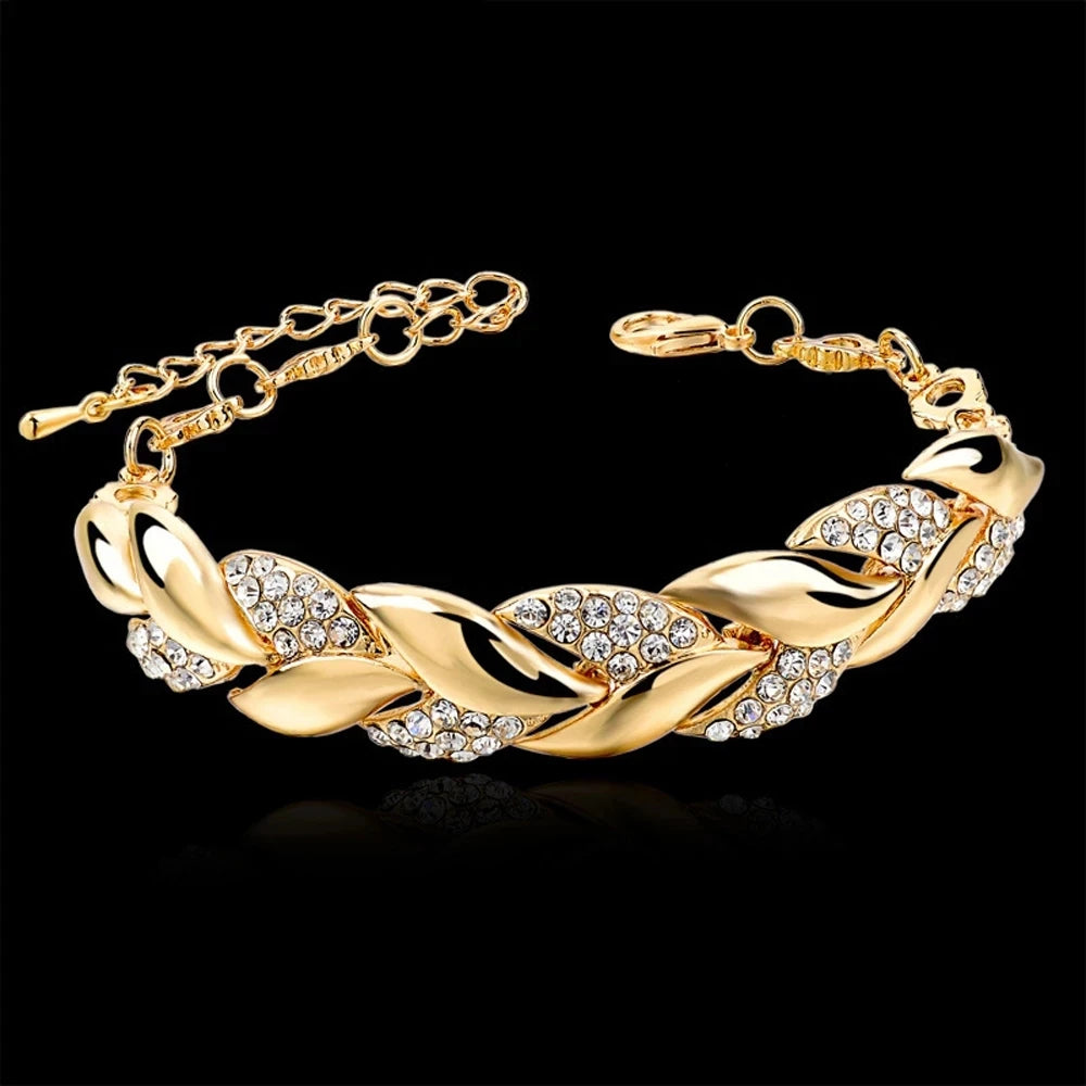 Elegant Leaf Crystal Bracelet For Women Girls - 925 Sterling Silver