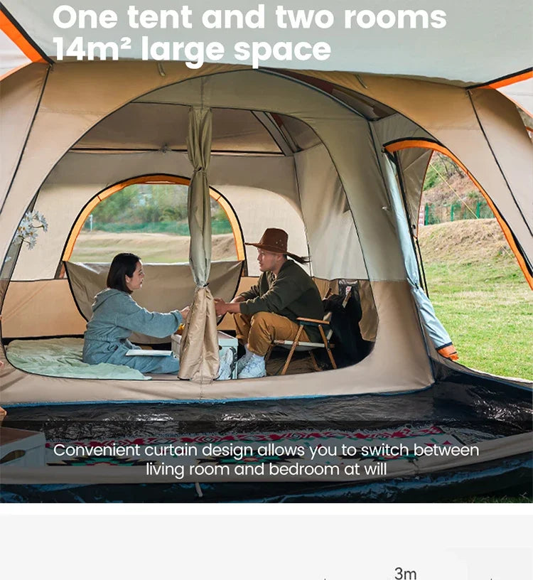 Outdoor Camping Family Tent 3-12 Persons - Double Layers Oversize 2 Rooms Thickened Rainproof.