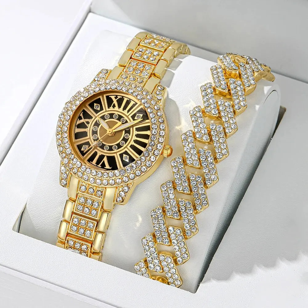 2pcs Luxury style Wristwatch with Quartz clockwork and Bracelet set