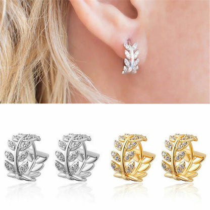 Multiple Style Delicate Leaf Ear Ring with Shiny CZ for Women Silver & Gold Colour