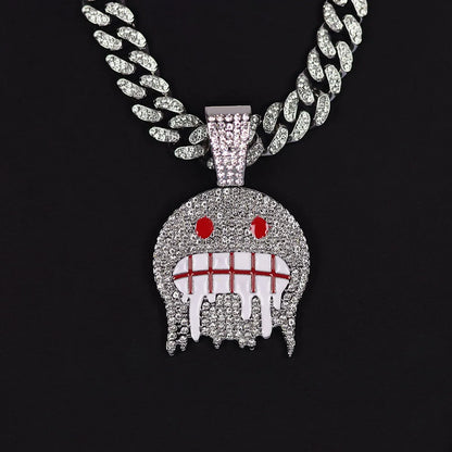 Fashion Iced Out Cuban Chain In Gold & Silver With Ghost Pendant