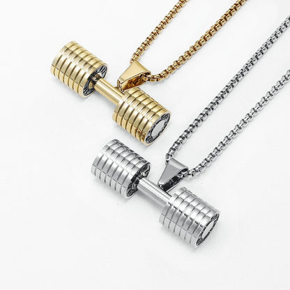 Metal Town Dumbbell Pendant Gold & Silver Steel Chain Necklace