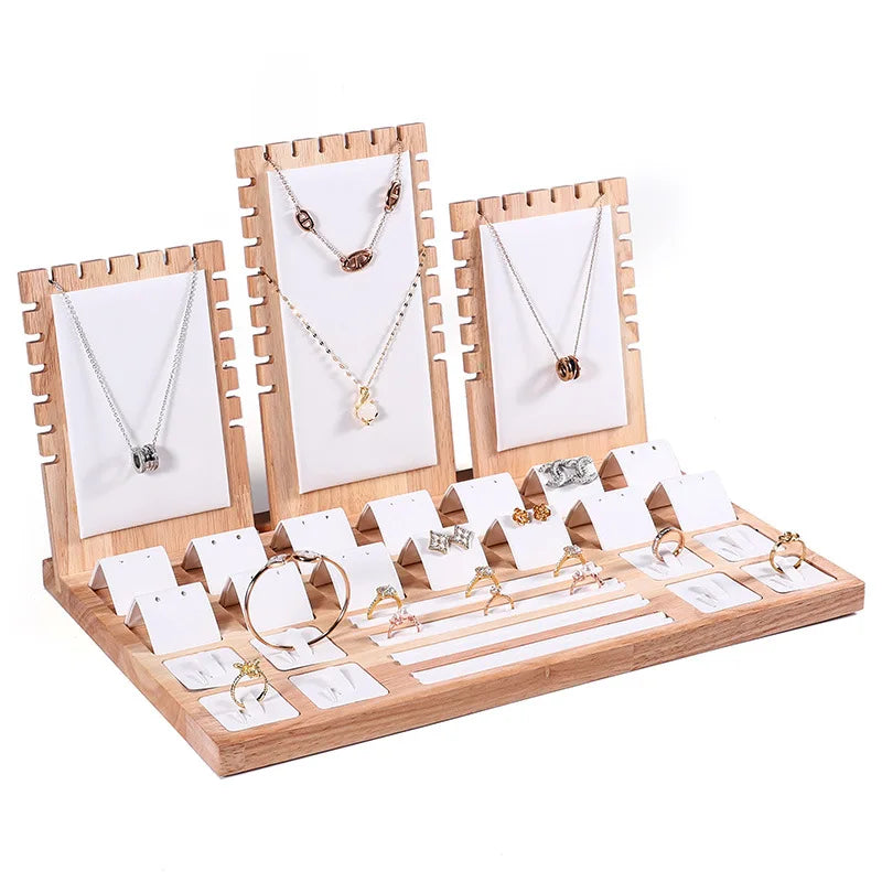 Bamboo Jewelry Organizer Velvet Storage Showcase Display & Drawer Tray