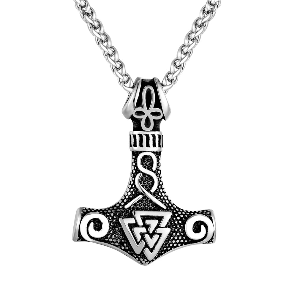 Supretu Thors Hammer Double-sided Anchor Pendant Stainless Steel Necklaces