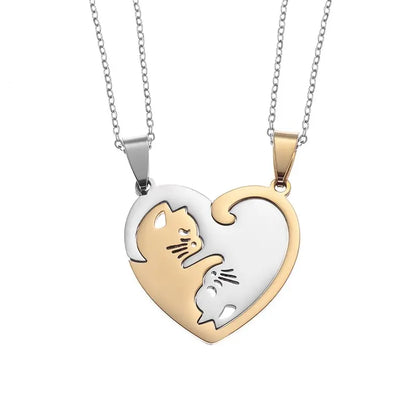 Hugging Love Cat & Horse Couple Pairing Stainless Steel Necklace