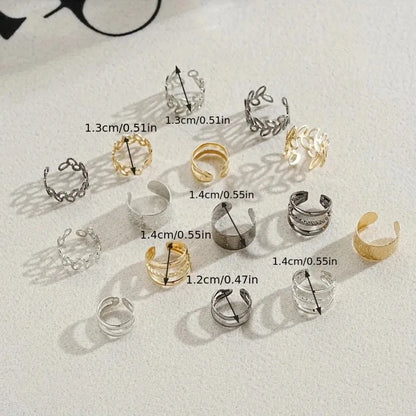 5/15 Pcs Set Of Hollow Leaf Design Zinc Alloy Clip On Earrings