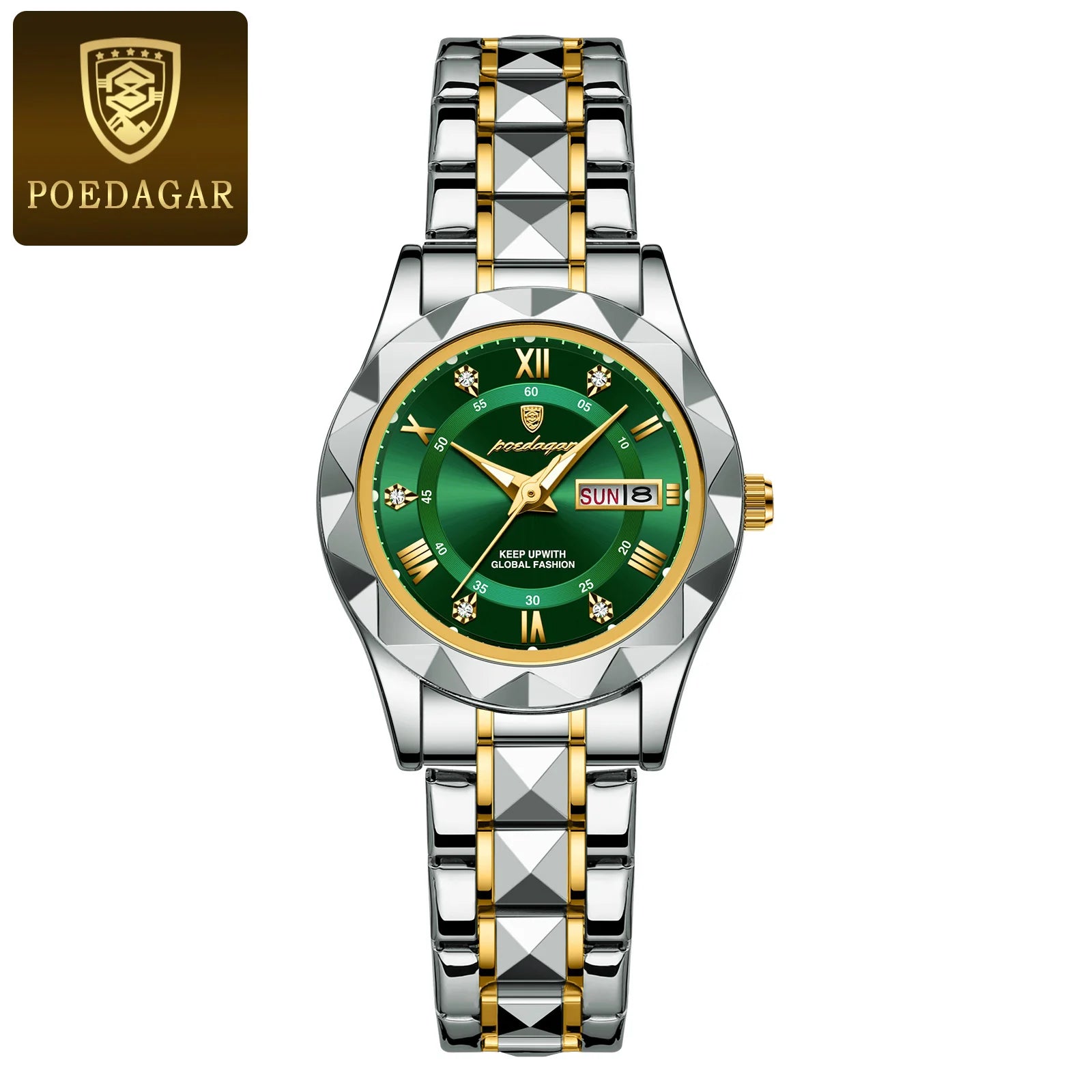 POEDAGAR woman Luxury style Stainless Steel Quartz Wrist Watch - Waterproof, Luminous, Date And Box