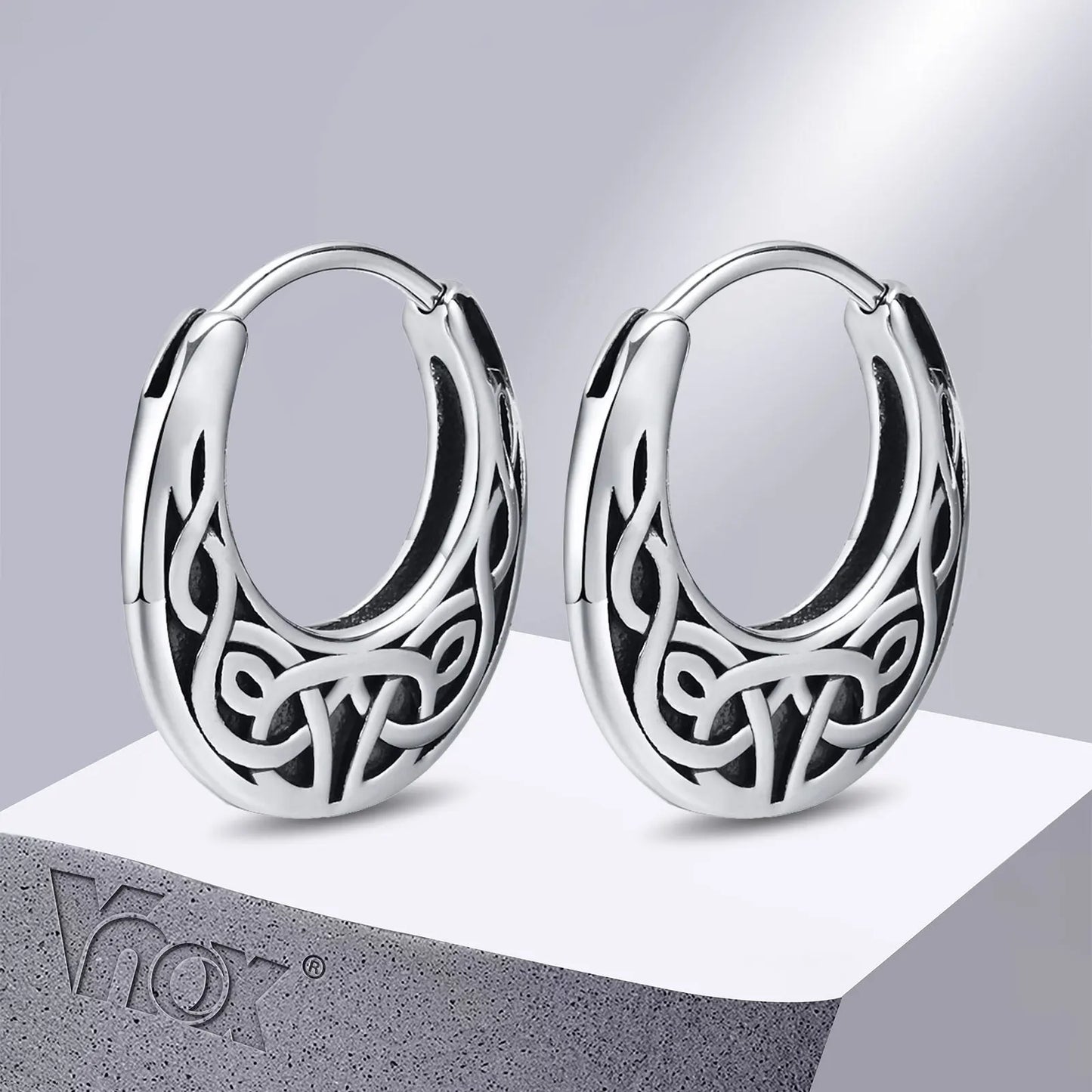 Vnox Nordic Viking Knot Stainless Steel Hoop Earrings