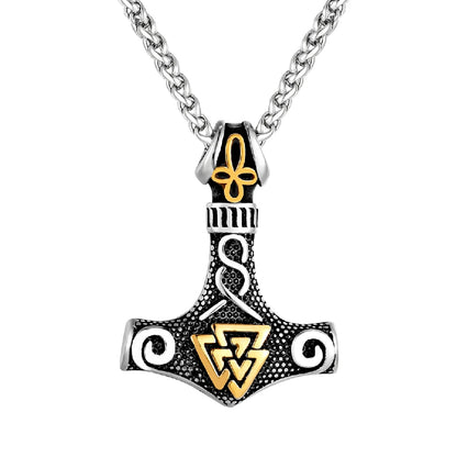 Supretu Thors Hammer Double-sided Anchor Pendant Stainless Steel Necklaces