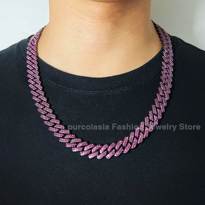 Horsewhip Cuban Link Chain 14mm Iced Out With Rhinestones In Black/Grey/Silver/Purple Necklace