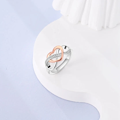 Beautiful Coupled 925 Sterling Silver Infinite & Hollow Heart Ring